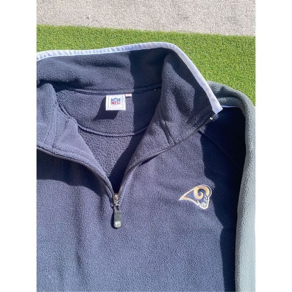 Vintage LA St Louis Rams Mens Medium Quarter Zip Fleece Jacket Pullover Blue Poc - Picture 2 of 6